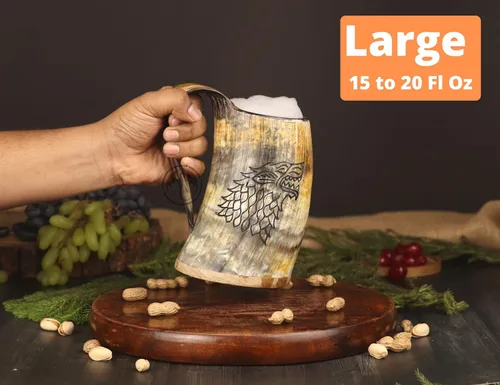 Miniatura 2 de Taza de Cuerno Vikingo para Beber, 16-20oz Vaso de Chupito y Abrebotellas Regalos Vikingos Especiales Únicos Hechos a Mano para Hombres y Mujeres
