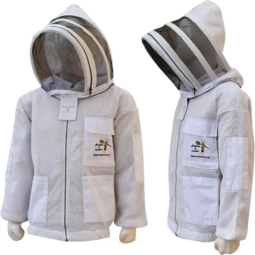 Ropa y cuero Chaqueta ventilada de apicultura de 3 capas de protección completa Apicultores Chaqueta de abeja ultra ventilada con velo de esgrima