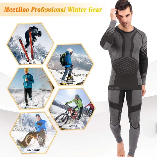 Miniatura 7 de MeetHoo Conjunto de ropa interior térmica para hombre ropa de invierno para hombre capa base de capa base larga