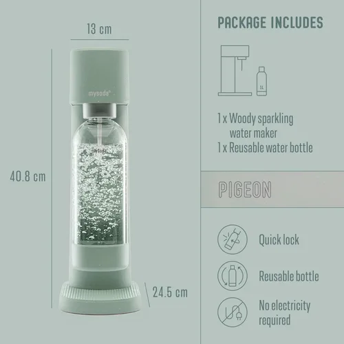 Miniatura 6 de Mysoda Woody Soda Streaming Machine - Máquina silenciosa de agua carbonatada robusta de aluminio de larga duración - Con botella de agua de 1 litro