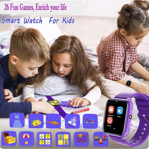 Miniatura 4 de iCHOMKE Reloj inteligente para niños, reloj inteligente para niñas y niños con 26 juegos, grabadora de video y reproductor, calendario podómetro