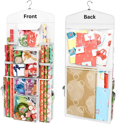 Miniatura 13 de ProPik Organizador Colgante de Papel de Regalo de Doble Cara, Almacenamiento de Papel de Regalo con Múltiples Bolsillos Delanteros y Traseros
