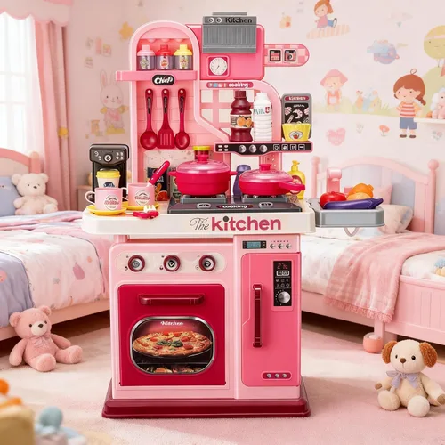 Miniatura 5 de Juego de cocina para niños - 53 piezas: estufa de cocina, fregadero de juego, horno, juguetes de cocina con luces y sonidos realistas, juguetes