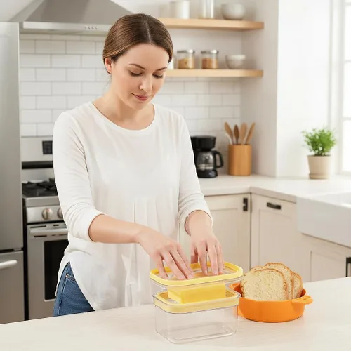 Miniatura 7 de UNIVIVO Cortador de mantequilla hermético, estuche de almacenamiento de mantequilla en barra con tapa para refrigerador (hermético, mediano 280g)