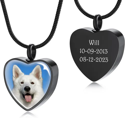 Miniatura 9 de MeMeDIY Collar personalizado con dije de urna de cenizas con estampado de pata de corazón, nombre personalizado, foto, fecha para mujeres, hombres