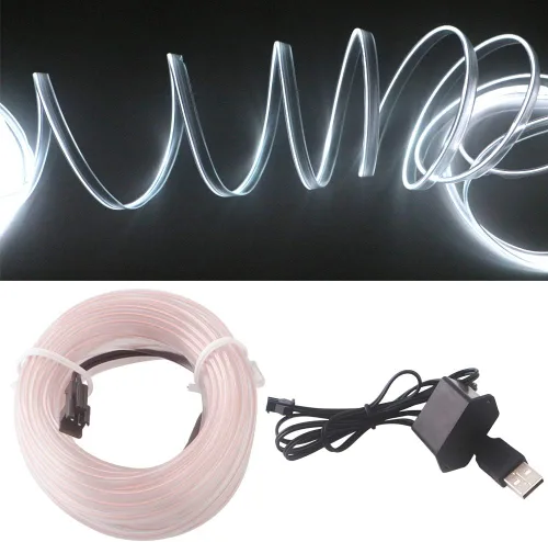Miniatura 15 de Cable electroluminiscente de luz de neón de 16 pies y 12 V con protección de fusible para decoración interior de automóvil con borde de costura