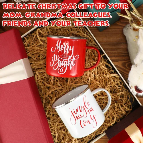 Miniatura 4 de Uiifan 10 Piezas Tazas de Esmalte de Navidad a Granel Lindas de 12 oz Acero Galvanizado Festivas Divertidas Novedosas Taza de Café Feliz Navidad