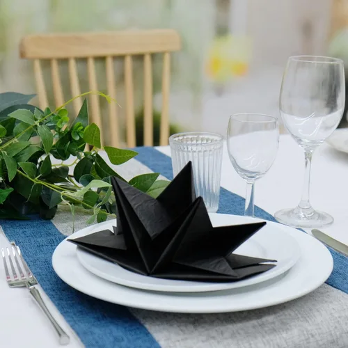 Miniatura 2 de Servilletas de cena de origami en forma de estrella en color negro (desechables), paquete de 12, 23 x 15 pulgadas, papel de 3 capas, nombre