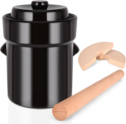 Miniatura 7 de Fermentation Crock 2 Liter / 0.5 Gallon, Sauerkraut Crock with Lid, Weights & Pounder - Ceramic Fermenting Crock Kit for Pickling Cabbage Kimchi