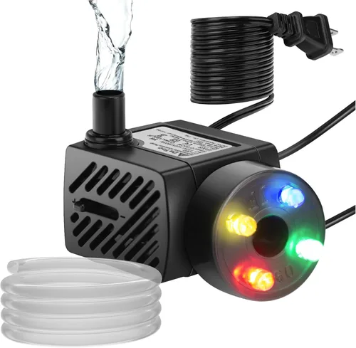 DaToo Mini bomba de agua sumergible con luz LED 50gph 3W pequeña bomba de agua ultra silenciosa con tubo para acuario tanque de peces estanque al