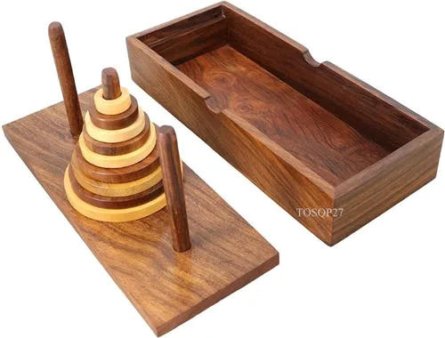 TOSQP27 Gift Tower Hanoi Puzzle Brainteaser Juego Torre de Hanoi 9 anillos de madera mejor artesanal hecho a mano divertido juego para desafíos