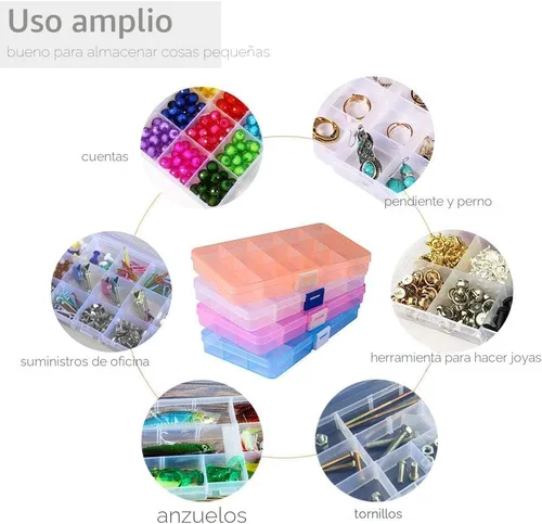 Miniatura 6 de Opret Organizador de 15 cuentas (4 unidades), caja organizadora de aretes, pequeños recipientes de plástico con divisores ajustables