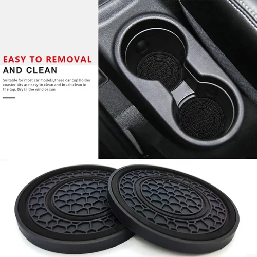 Miniatura 5 de Auprite Portavasos para automóvil, paquete de 2 posavasos universales antideslizantes para automóvil, accesorios para el interior del automóvil Negro