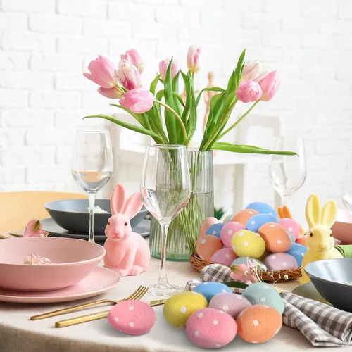 Miniatura 6 de VitalCozy 12 huevos de Pascua coloridos de fieltro con lunares pastel, huevos de fieltro sorpresa, adornos colgantes para cestas de Pascua