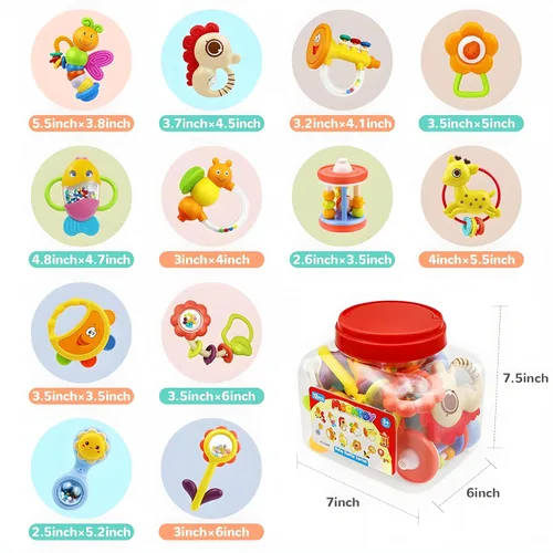 Miniatura 8 de MOONTOY 12 sonajeros para bebés de 0 a 6 meses, juguetes de dentición de 3 a 6 meses, mordedores para bebés recién nacidos, juguetes de 6 a 12