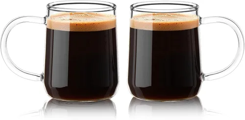 Juego de 2 Tazas de Café Espresso de Vidrio, Tazas de Espresso de 3 oz Transparentes con Asa, Mini Tazas de Café, Vasos de Café, Tazas de Demitasse,