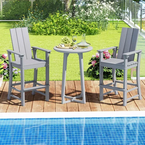 Miniatura 8 de Giantex Silla Adirondack de 52 pulgadas de alto, taburete de bar de polietileno de alta densidad para exteriores con respaldo ergonómico, Gris