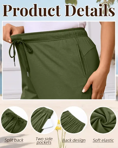 Miniatura 3 de Paquete de 3 pantalones capri de talla grande para mujer, ajuste holgado, pierna ancha, pantalones recortados para yoga, descanso, entrenamiento