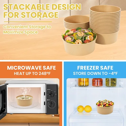 Miniatura 4 de 100 cuencos de papel desechables de 25 onzas (sin tapas), cuencos de sopa desechables, aptos para microondas, para sopa caliente, pasta, sándwiches