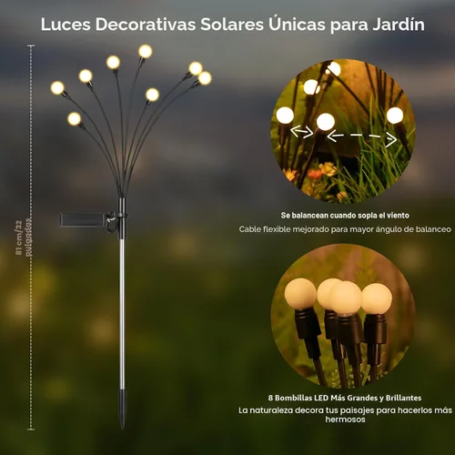 Miniatura 3 de Luces solares para exteriores (2 paquetes - 16 LED), luces solares para jardín ASMAD, decoraciones al aire libre, luz de luciérnaga para decoración