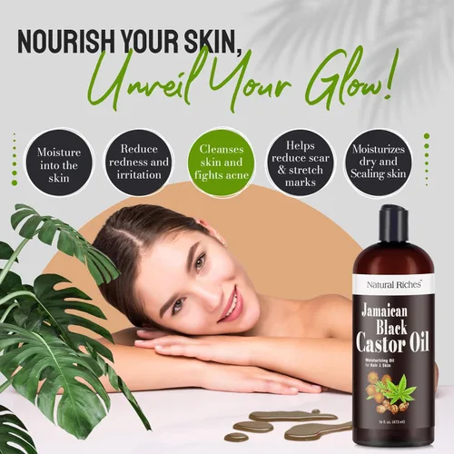 Miniatura 5 de Natural Riches Aceite de ricino negro jamaicano puro orgánico prensado en frío para el crecimiento del cabello, cuidado de la piel para piel seca