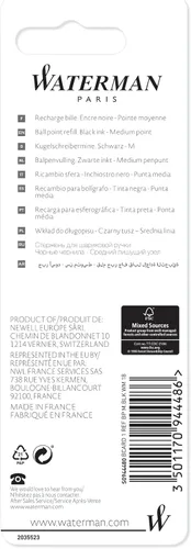 Miniatura 3 de Waterman Recambio de tinta para bolígrafos punta media negro 834254