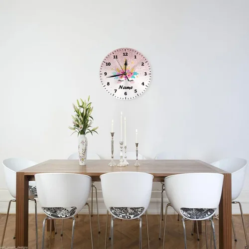 Miniatura 3 de Reloj de pared personalizado con diseño de unicornio y rosa con purpurina para habitación de los niños, reloj de pared personalizado con nombre