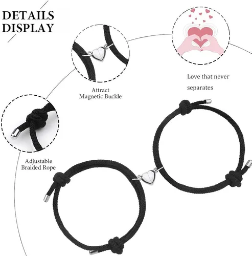 Miniatura 3 de Magnetic Couple Bracelets, Mutual Attraction Bracelets Vows of Eternal Love Jewelry Gifts for Boyfriend Girlfriend Best Friend, Adjustable, 2