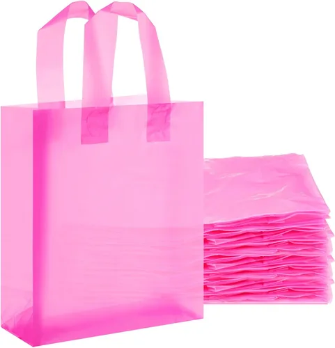 Qilery Paquete de 100 bolsas de regalo de plástico esmerilado con asas, pequeñas bolsas de plástico de 8 x 4 x 10 pulgadas para pequeñas empresas,