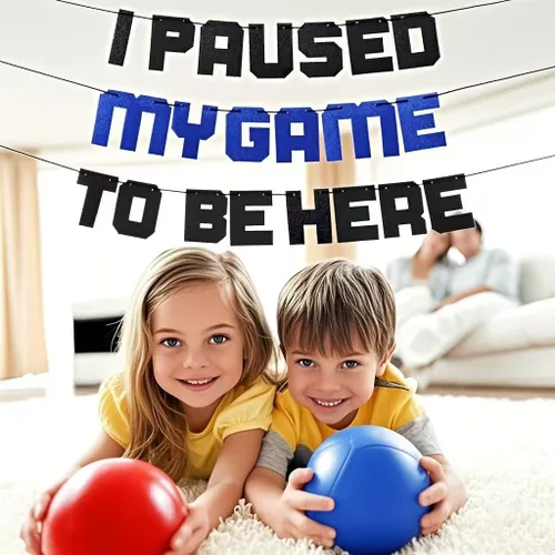 Miniatura 6 de Cartel con texto en inglés «I Paused My Game To Be Here» con texto en inglés «I Paused My Game To Be Here», decoración azul para fiestas