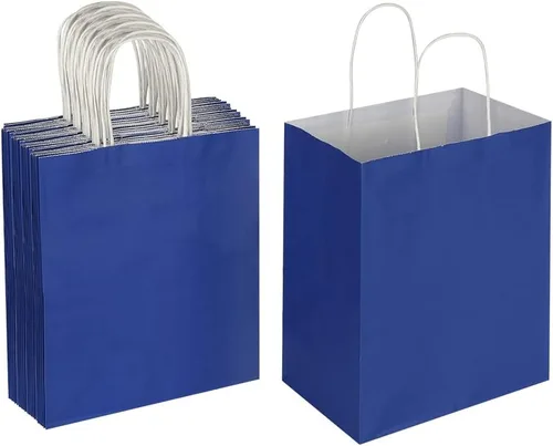 Miniatura 8 de Oikss Paquete de 50 bolsas de papel kraft medianas de color rosa fuerte de 8 x 4.75 x 10 pulgadas con asas a granel para cumpleaños, bodas, favores