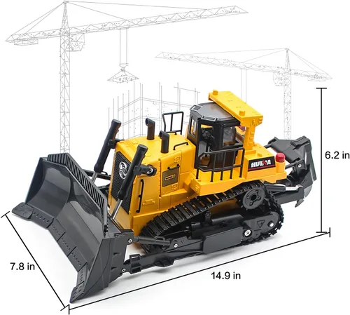 Miniatura 7 de Fisca Bulldozer de Control Remoto RC 1/16 Vehículo de Construcción Completamente Funcional, Cargador Frontal Dozer de 2.4Ghz 11 Canales con Luz