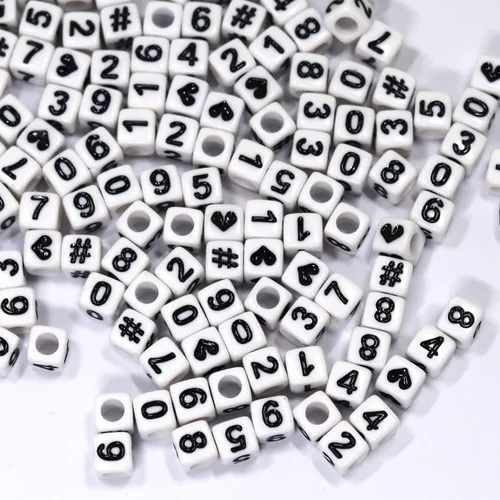 Miniatura 3 de Melius - 500 piezas de cuentas acrílicas con números para hacer joyas, collares DIY, llaveros, pulseras (6x6 mm cuadradas, blancas)