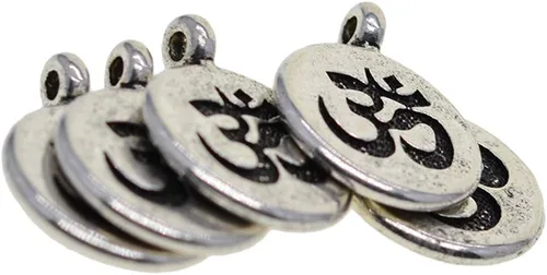 Miniatura 5 de Fityle - 30 dijes de plata tibetana de filigrana para yoga, flor de loto, DIY, para hacer joyas, OM, Plata, no disponible