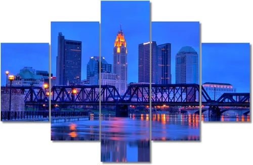 Miniatura 35 de TUMOVO Fotos en lienzo de Estados Unidos, Cincinnati, Ohio, Skyline at Dusk para tu sala de estar, impresiones de paisaje urbano de rascacielos