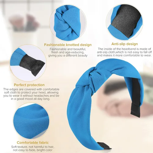 Miniatura 3 de DiyJibb Diademas para Mujeres y Niñas - 6 Piezas Diademas Elegantes con Nudo Superior - Diadema Anudada para Mujeres - Bandas para la Cabeza Anchas