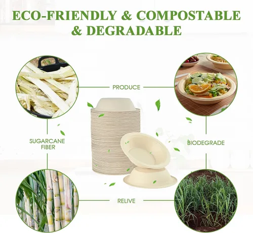 Miniatura 5 de Vplus Paquete de 180 cuencos de papel de 16 onzas, desechables compostables a granel, bagazo ecológico, cuencos resistentes perfectos para cereales