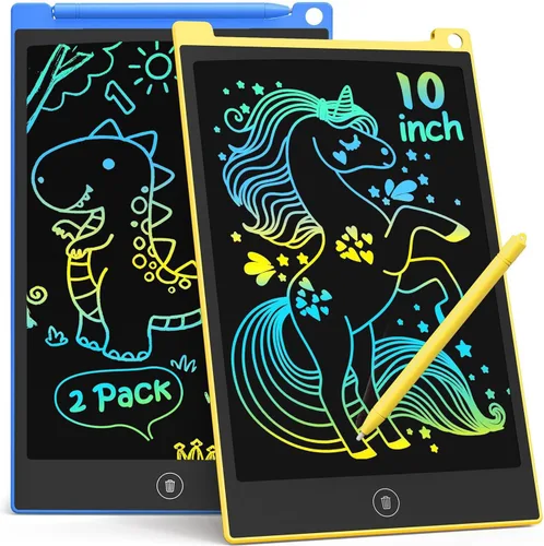 Miniatura 10 de TECJOE Paquete de 2 Tabletas de Escritura LCD, Tableta de Dibujo y Garabatos Colorida de 10 Pulgadas para Niños, Juguetes de Aprendizaje de Viaje