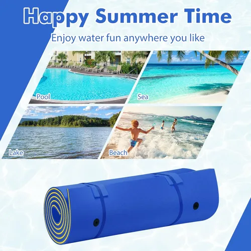 Miniatura 7 de GYMAX Almohadilla flotante de agua, esterilla de espuma de agua de 9 pies / 18 pies x 6 pies con almohada rodante, isla flotante de 3 capas para Azul