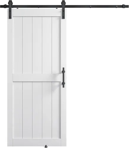 Miniatura 28 de Puerta corrediza de granero MDF de 30 x 80 pulgadas con kit de herrajes para puerta de granero de 5 pies, losa para puerta de granero con superficie