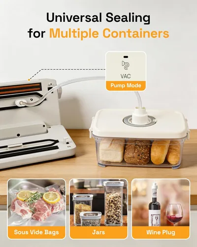 Miniatura 7 de HBN Sellador al vacío Máquina compacta selladora al vacío de alimentos, sellador automático de alimentos para cocina, encimera, doble sellado