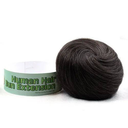 Bella Hair Extensión de moño 100% humano en forma de dona, extensiones de moño para mujeres y hombres, coleteros falsos instantáneos (#1B negro