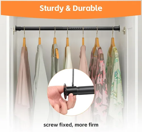 Miniatura 4 de Barras de armario para colgar ropa, barra de armario resistente de 17 a 27 pulgadas, barra ajustable para colgar ropa, barra de cortina de ducha