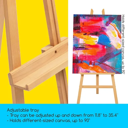 Miniatura 3 de MEEDEN Caballete de arte para exhibición, caballetes ajustables de madera de haya para pintar, sostener lienzo de hasta 90 pulgadas, ideal