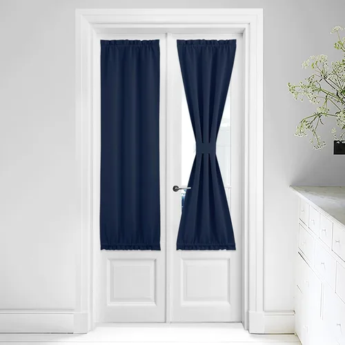 Miniatura 360 de NICETOWN Cortinas opacas unicolor con aislamiento térmico para puerta francesa, granja, oscurecimiento de habitación, puertas y ventanas de Marrón