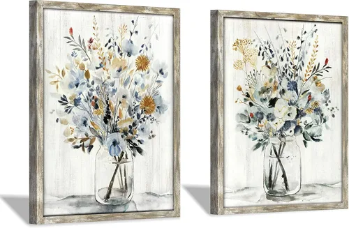 Miniatura 11 de Hardy Gallery Arte de Pared en Lienzo con Pintura Floral: Ramo de Flores Abstractas en Botella de Vidrio, Impresión de Imagen para Comedor
