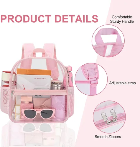 Miniatura 6 de Mochila Transparente Oraben para Eventos de Estadio Mochila Transparente para Estadio 12x6x12, Rosa, Pequeño