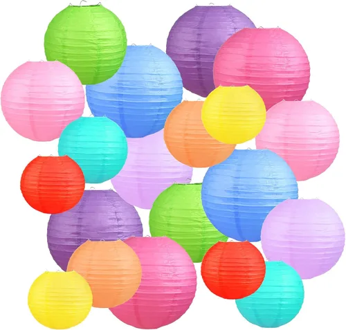 LIHAO 20 linternas de papel coloridas para decoración de fiestas, linternas chinas decorativas para interiores y exteriores, bodas, cumpleaños, Año