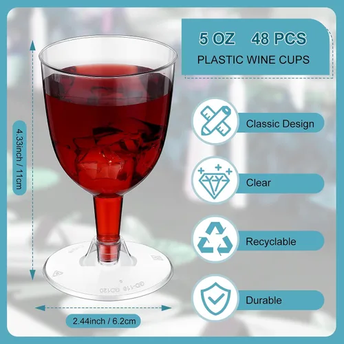 Miniatura 2 de Didaey 48 copas de vino de plástico desechables de 6 onzas, copas de vino para fiestas, vasos de plástico duro con tallo apilables para copas