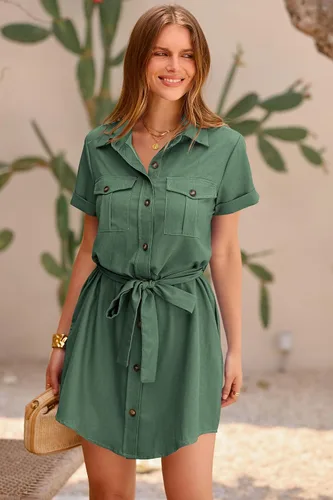 Miniatura 3 de PRETTYGARDEN Vestido casual de verano con botones para mujer, cuello en V, manga corta, con cinturón, bolsillo